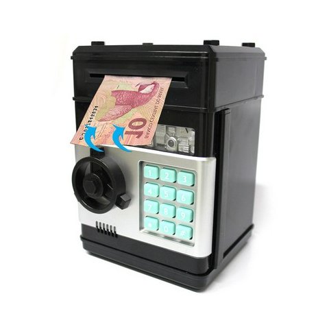 Mini Cofre Eletrônico Digital Senha 4 Dígitos Notas e Moedas Preto Lorben