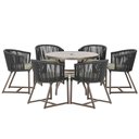 Ver imagem 1 de Mesa com 6 Cadeiras de Jantar Roma 120cm e Noronha em Alumínio Marrom Corda Náutica Estofado 8 Trama