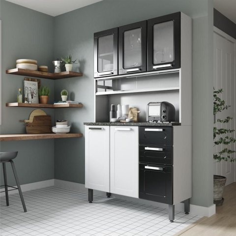 Cozinha de Aço Compacta 6 Portas 2vid Preto Branco Bertolini