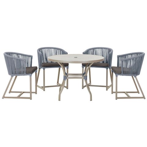 Mesa com 4 Cadeiras de Jantar Roma 100cm e Noronha em Aluminío Fendi Corda Nautica Estofado 11 Trama
