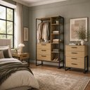 Ver imagem 7 de Kit Quarto 3 Pçs Industrial Closet Cômoda Mesa de Cabeceira Placa e Ponto Marrom Preto