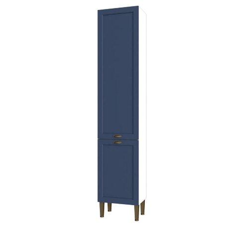 Paneleiro Alto 2,20m x 45cm Cozinha Aurora 2 Portas 6 Nichos Cor:Branco com Azul