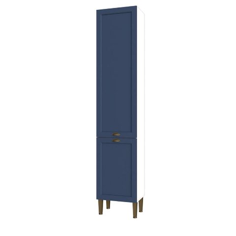Paneleiro Alto 2,20m X 45cm Cozinha Aurora 2 Portas 6 Nichos Cor:branco com Azul