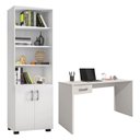 Ver imagem 1 de Mesa para Computador Gávea com Gaveta e Livreiro Office com Portas Pequenas Branco Trama - Móveis Le