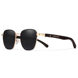Óculos de Sol Polarizado Hastes Madeira Proteção Uv400 Cinza Dourado - 1