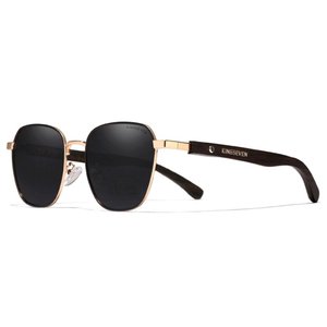 Óculos de Sol Polarizado Hastes Madeira Proteção Uv400 Cinza Dourado