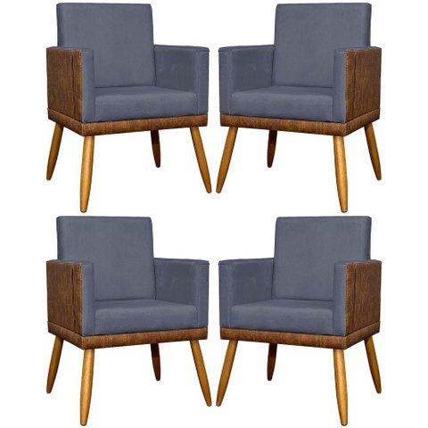 Kit 4 Poltronas Modernas Lis Corino e Pé 30cm - Cinza Suede Corino