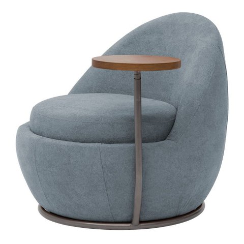 Poltrona Orgânica Kaira com Mesa Lateral Esquerda Base Fixa Titânio Bouclé Azul Claro - Nexta Casa