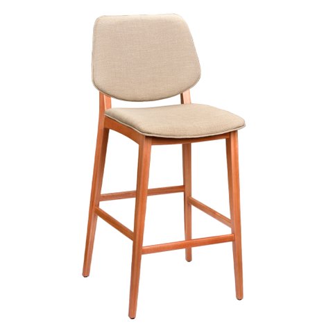 Banqueta Tami 50cm Madeira Maciça | Linho Off White - Sallar Home