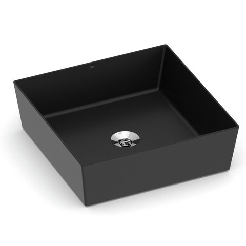 Cuba de Apoio Quadrada com Mesa 380x380 Design 2D Preto/Matte Black Celite