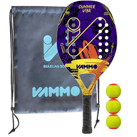 Raquete de Beach Tennis Vammo Summer Vibe - Turquesa + Sacola e 3 Bolas de Beach Tennis