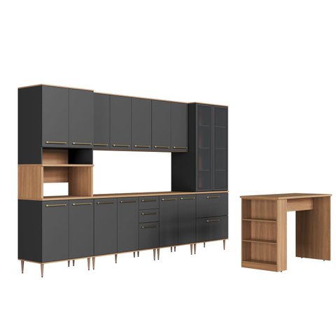 Armario de Cozinha Modulada Completa 7 Peças com Bancada 360cm Isabelle Delmarco