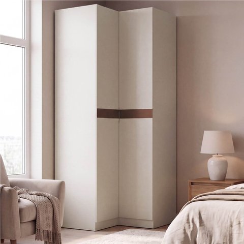 Guarda Roupa de Canto Reto Planejado com Portas Corino Hera CabeCasa MadeiraOriginals Off White