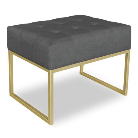 Puff Lisa Suede Base Metálica Industrial Dourado Grafite