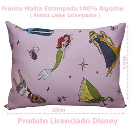 Fronha Portallar Malha Estampada Disney Princesas Brilhantes 48cmx68cm Rosa - 4