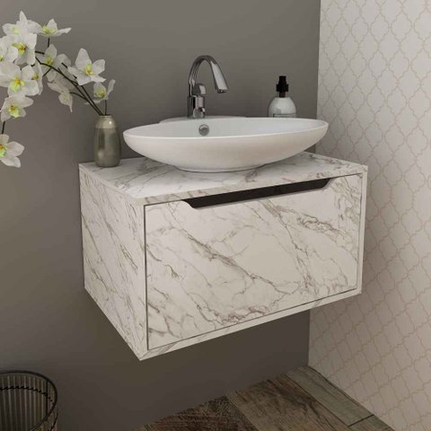 Balcão Gabinete com 1 Porta 60cm Bn3646 Tecnomobili 2023 Móvel na Caixa Mármore Branco