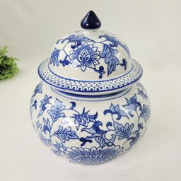 Pote Potiche Porcelana Azul Branco Floral Clássico Decoração - 3