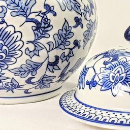 Pote Potiche Porcelana Azul Branco Floral Clássico Decoração - 5