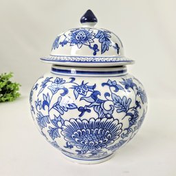 Pote Potiche Porcelana Azul Branco Floral Clássico Decoração - 6