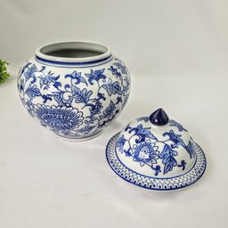 Pote Potiche Porcelana Azul Branco Floral Clássico Decoração - 7