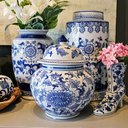 Ver imagem 2 de Pote Potiche Porcelana Azul Branco Floral Clássico Decoração