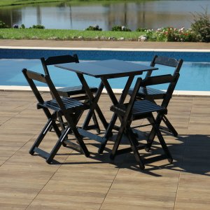 Kit 4 Conjuntos Dobráveis 70 X 70 com 4 Cadeiras Dobráveis Preto - Móveis Britz