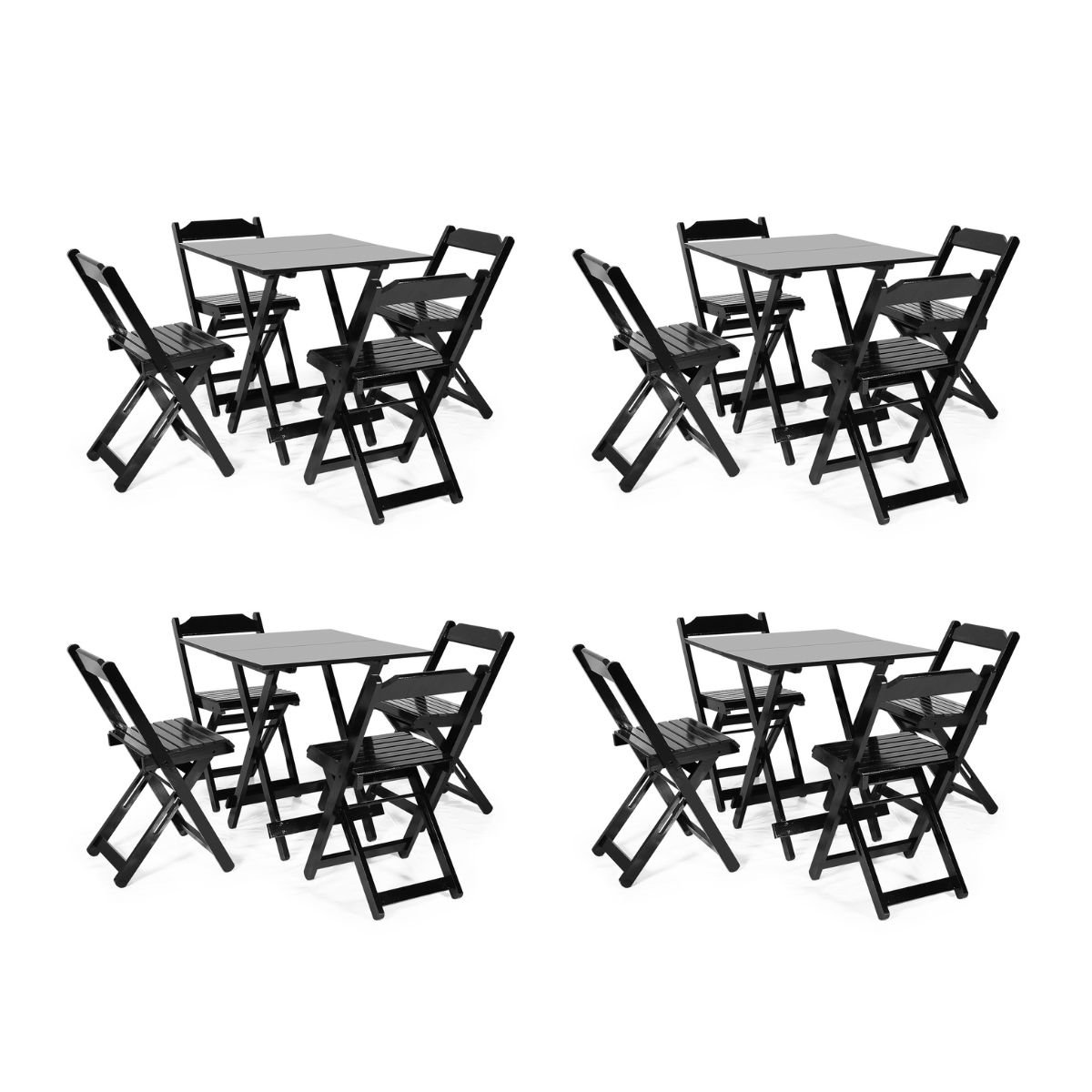 Kit 4 Conjuntos Dobráveis 70 X 70 com 4 Cadeiras Dobráveis Preto - Mòveis Britz