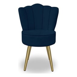 Kit 4 Cadeiras de Jantar Pétala com Pés em Aço Dourado Veludo Azul Marinho Bz Home Decor - 4