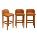 Ver imagem 1 de Kit 3 Banqueta Ilha Madeira Estofada com Encosto Banco Bar Cozinha Gourmet