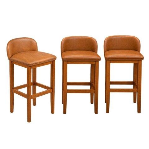 Kit 3 Banqueta Ilha Madeira Estofada com Encosto Banco Bar Cozinha Gourmet