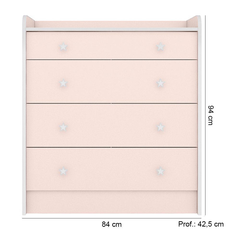 Quarto de Bebê Doce Sonho com Cômoda 2523 e Berço Simples 1 Qmovi Rosa Acetinado - 3