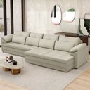 Ver imagem 2 de Sofá Retrátil para Sala de Estar 6 Lugares 414cm Riza S03 Couro Bege Pérola - Lyam Decor