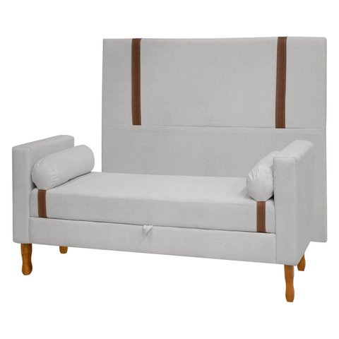 Kit Cabeceira e Calçadeira Baú para Cama Box Casal 140cm Bouclê Cinza Claro