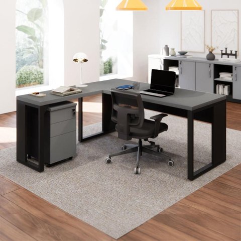 Mesa de Escritório em L 170 cm X 160 cm 40mm Pés Metal com Gaveteiro F5 Office Cor:Cinza Sagrado