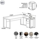 Ver imagem 3 de Mesa de Escritório em L 170 cm X 160 cm 40mm Pés Metal com Gaveteiro F5 Office Cor:Cinza Sagrado
