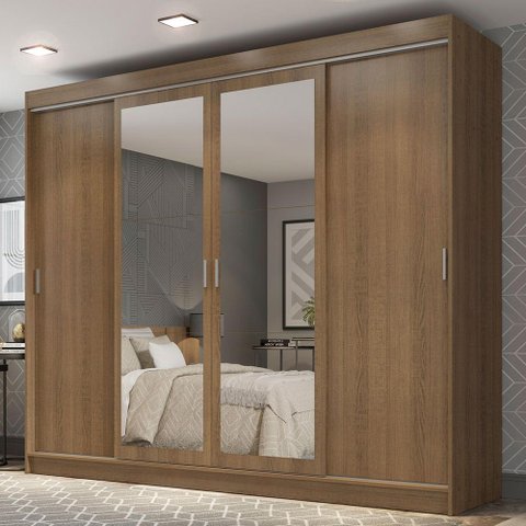 Guarda-roupa Casal Madesa Austin 4 Portas de Correr com Espelhos 3 Gavetas