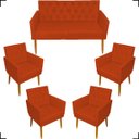 Ver imagem 1 de Kit Namoradeira Decorativa Para Sala Capitonê Com Base + 4 Poltronas Para Recepção Suede