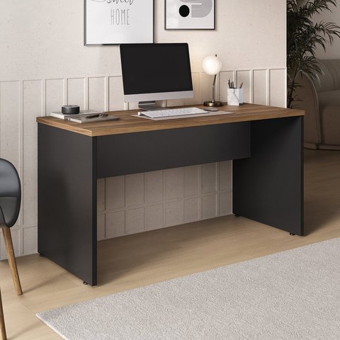 Mesa para Escritório e Home Office Escrivaninha Moderna e Simples Lineare 136cm Nogal e Preto Marrom Artany