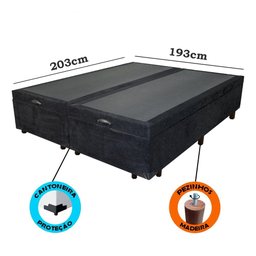 Cama Box Baú King Bipartido Suede Preto Com Pistão A Gás - 2