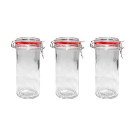 Kit 3 Potes Hermético Vidro Trava Metal 1500ml Class Home