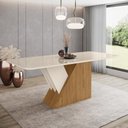 Ver imagem 1 de Mesa 200 x 90 cm Sala De Jantar Cozinha Arredondado com Vidro MDF Branco Off White Madeira Nature