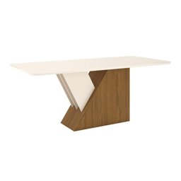 Mesa 200 x 90 cm Sala De Jantar Cozinha Arredondado com Vidro MDF Branco Off White Madeira Nature - 2