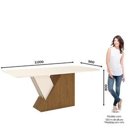 Mesa 200 x 90 cm Sala De Jantar Cozinha Arredondado com Vidro MDF Branco Off White Madeira Nature - 3