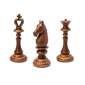 Trio de Peças do Xadrez Decorativas em Resina Bronze