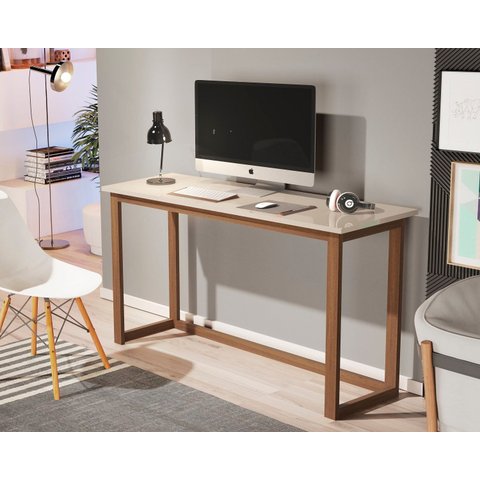 Mesa Escrivaninha Off White com Pes de Madeira Pequena 120cm