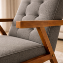 Ver imagem 2 de Kit 2 Poltronas Zara Capitone Tecido Boucle Moderna Decorativa Pés em Madeira Maciça para Sala de Es