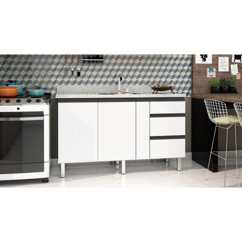 Gabinete de Cozinha em Aço 1,44m Cozimax – com Amortecedor e Divisor de Talheres:branco