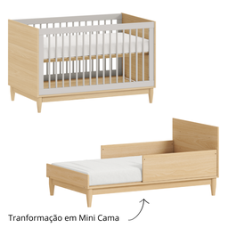 Berço Multifuncional Carvalho/cinza Americano 2 em 1 Linha Tomi Quater Móveis - 10