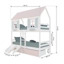 Ver imagem 3 de Beliche Casinha Bela com 2 Gavetas Rosa Kit Escada/escorregador - Madeira Maciça Branco/rosa/verde