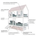 Ver imagem 4 de Beliche Casinha Bela com 2 Gavetas Rosa Kit Escada/escorregador - Madeira Maciça Branco/rosa/verde